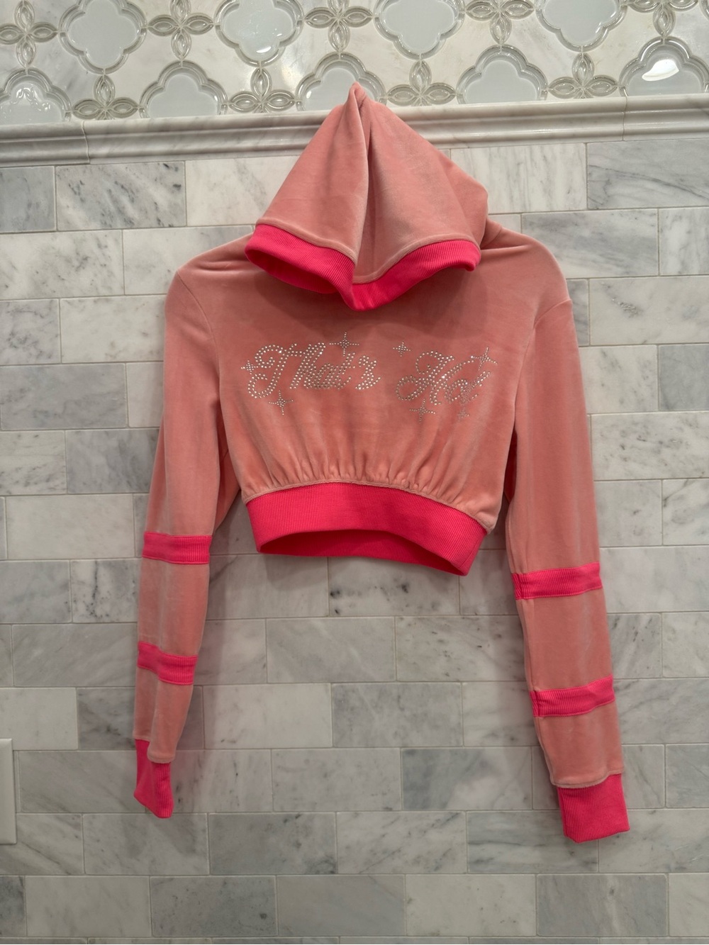 Paris Hilton “That’s Hot” velour cropped hoodie